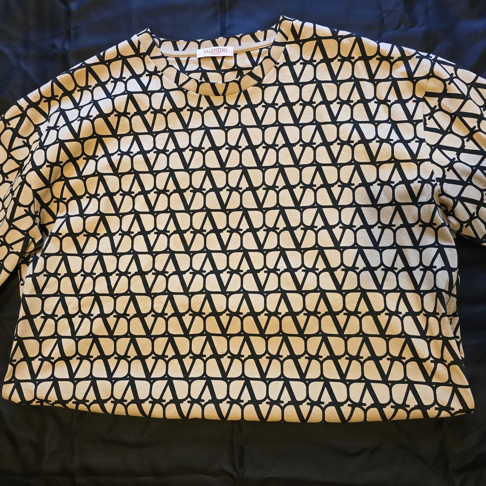 Valentino Black and Cream Patterned Blouse